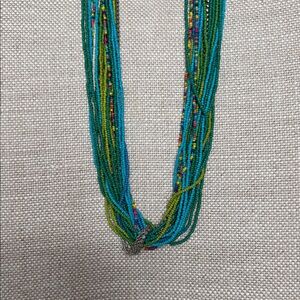 Long Blue Green Multi Colored Seed Bead Necklace